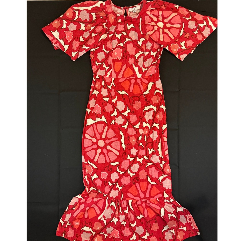 Rhode Red Floral Flutter Sleeve Ruffle Hem Dress Size 2